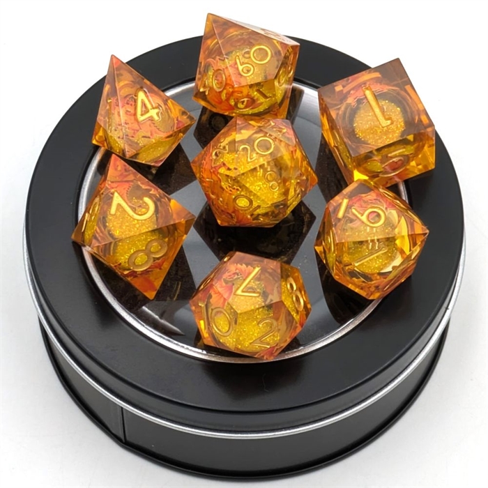 Liquid Core Dragon Dice - Amber - Resin dice set sharp edges - Epic Dwarf Dice