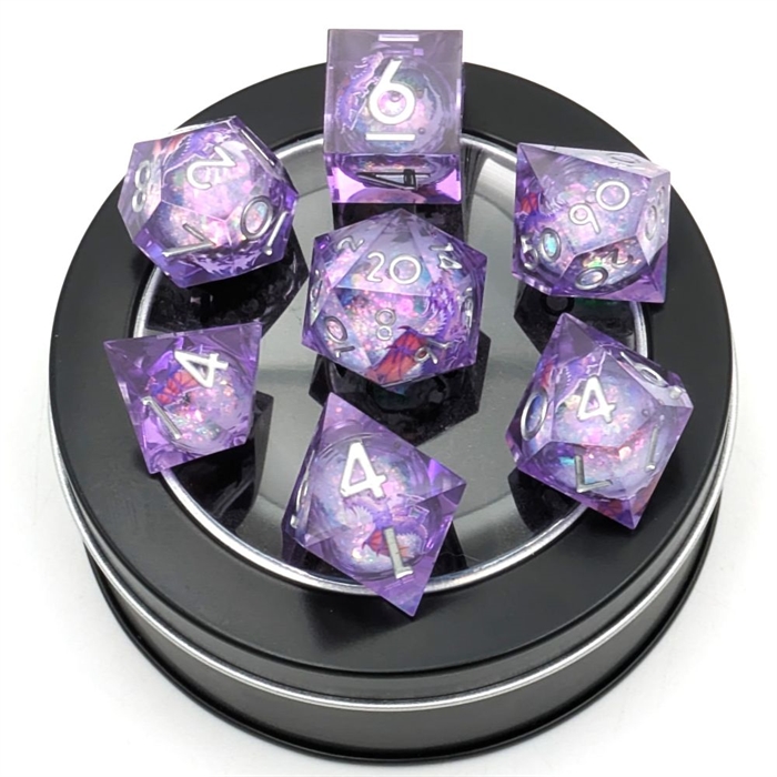 Liquid Core Dragon Dice - Amethyst - Resin dice set sharp edges - Epic Dwarf Dice