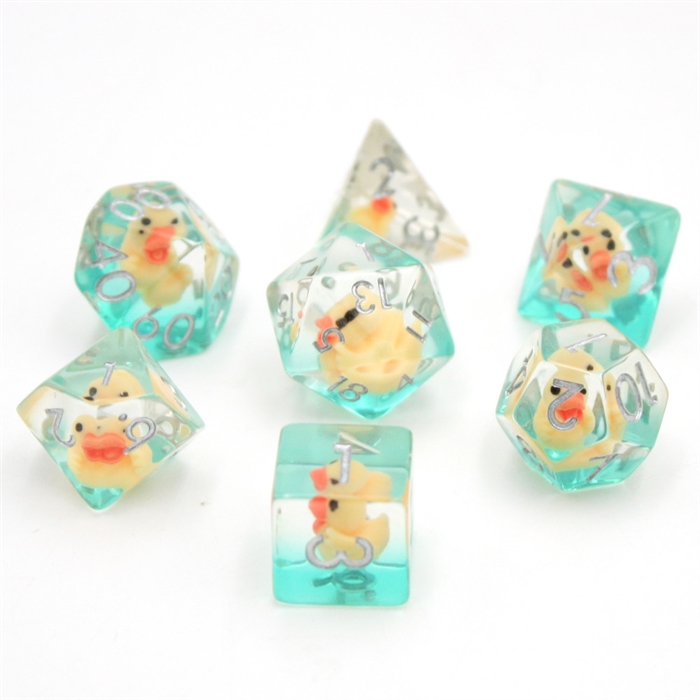 Clear Green Rubber Ducky Dice - Resin Dice set - Epic Dwarf Dice