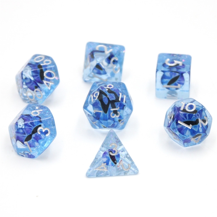 Clear Sparkle Blue Eye Dice - Resin Dice set - Epic Dwarf Dice