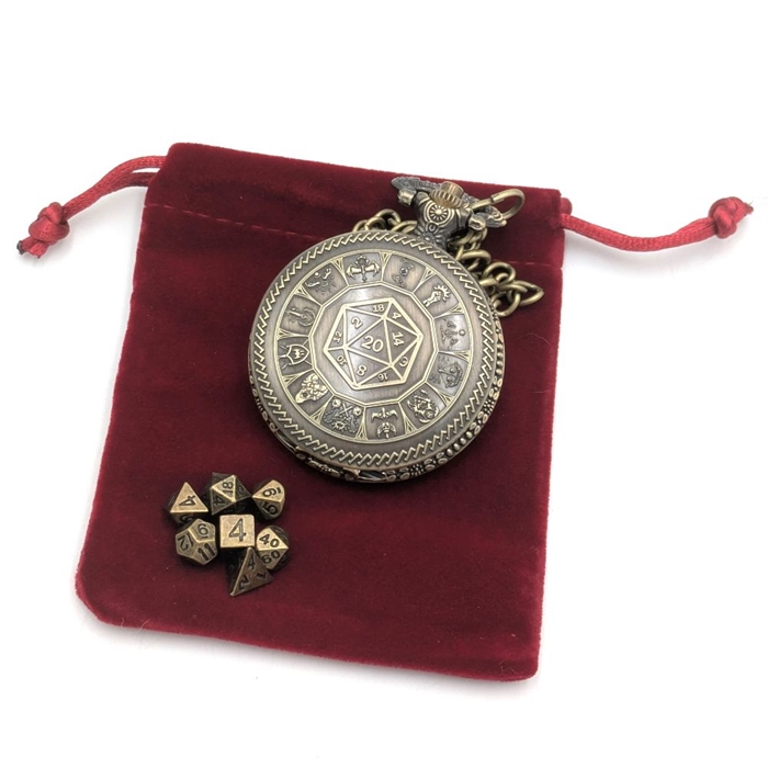 Pocket Watch Edition - D20 - Brass color  - Mini Metal RPG dice - Epic Dwarf Dice