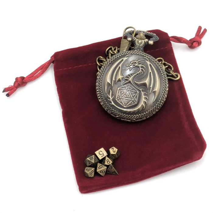 Pocket Watch Edition - Dice Dragon - Brass color - Mini Metal RPG dice - Epic Dwarf Dice