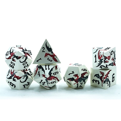 Metal Dragon White with red Dragon - Metal RPG Dice - Epic Dwarf Dice