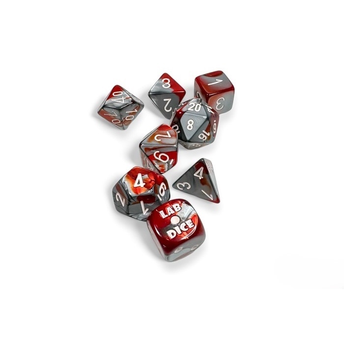 Gemini Red-Steel and white Polyhedral plus extra d6 Lab Dice Set - Roleplaying dice - Chessex