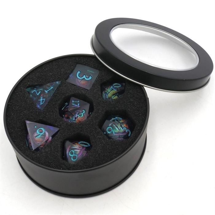 Ice Elemental Dragon Eye liquid core - Sharp edges - Dice set - Epic Dwarf Dice
