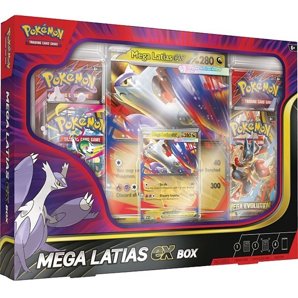 Pokémon Mega Latias EX Box with 1 foil promo card, lenticular jumbo card, and four booster packs