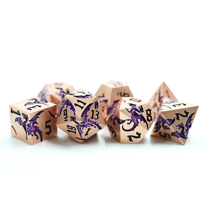 Metal Dragon Bronze with Purple Dragon - Metal RPG Dice - Epic Dwarf Dice