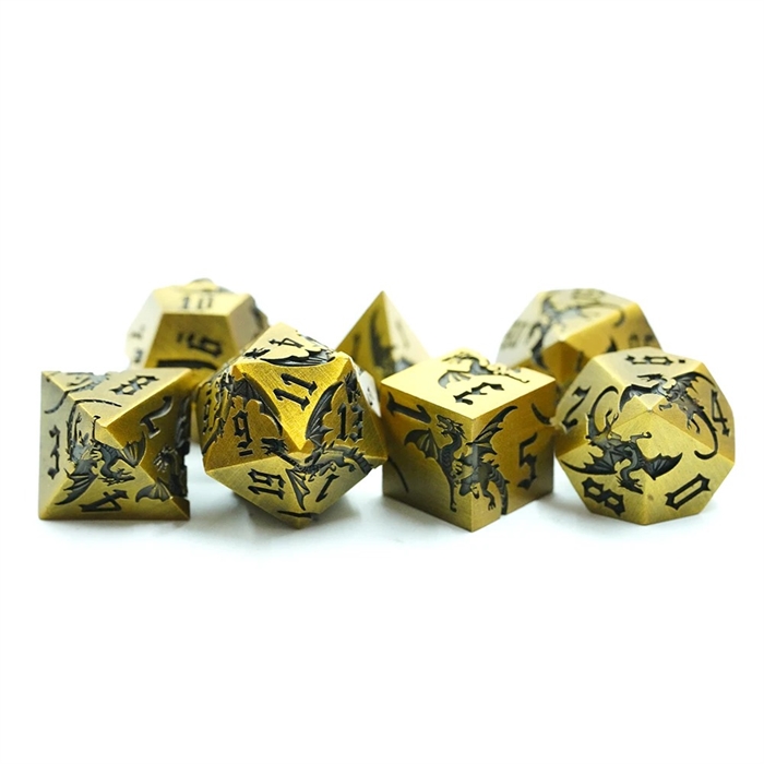 Metal Dragon Mat Golden with Black Dragon - Metal RPG Dice - Epic Dwarf Dice
