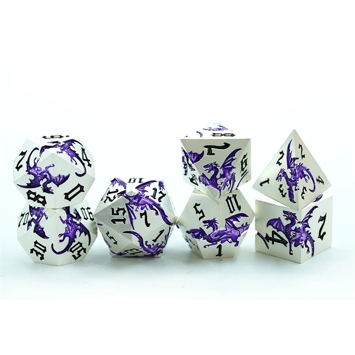 Metal Dragon light metal with purple Dragons - Metal RPG Dice - Epic Dwarf Dice