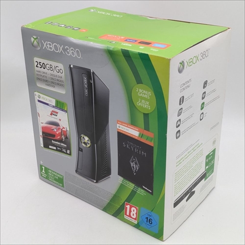 XBOX 360 S - Black - Complete In Box - Console - 250GB - SNR 406033521205 (A Grade) (Used)