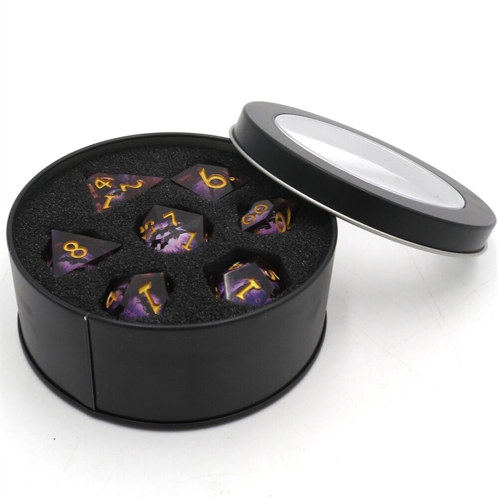 Purple Dragon Eye liquid core - Sharp edges - Dice set - Epic Dwarf Dice