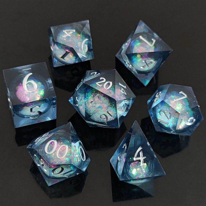 Resin Sharp edge Liquid Core - Pale Blue Sea - RPG dice set - Epic Dwarf Dice