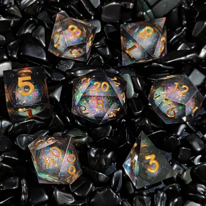 Resin Sharp edge Liquid Core - Galaxy - RPG Dice Set - Epic Dwarf Dice