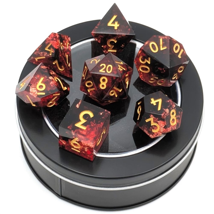 Sharp Edge Resin Dice Set - Ruby Gold Leaf - Epic Dwarf Dice