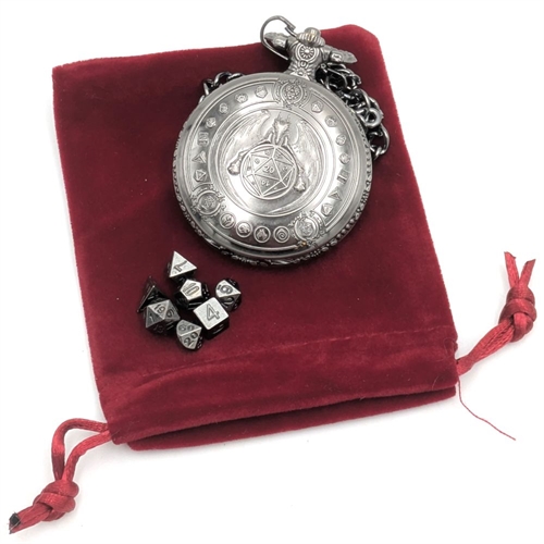 Pocket Watch Edition - Steel Dragon - Metal Color - Mini Metal RPG Dice - Epic Dwarf Dice