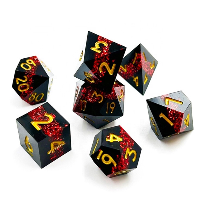 Shiny Ore Resin Sharp Edge  - Black Ruby - RPG dice set - Epic Dwarf Dice