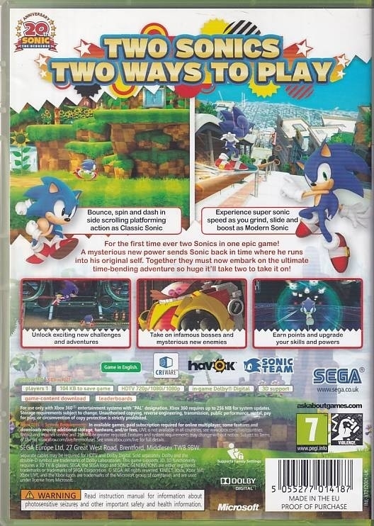 Sonic Generations - XBOX 360 (B Grade) (Used) (Eng)